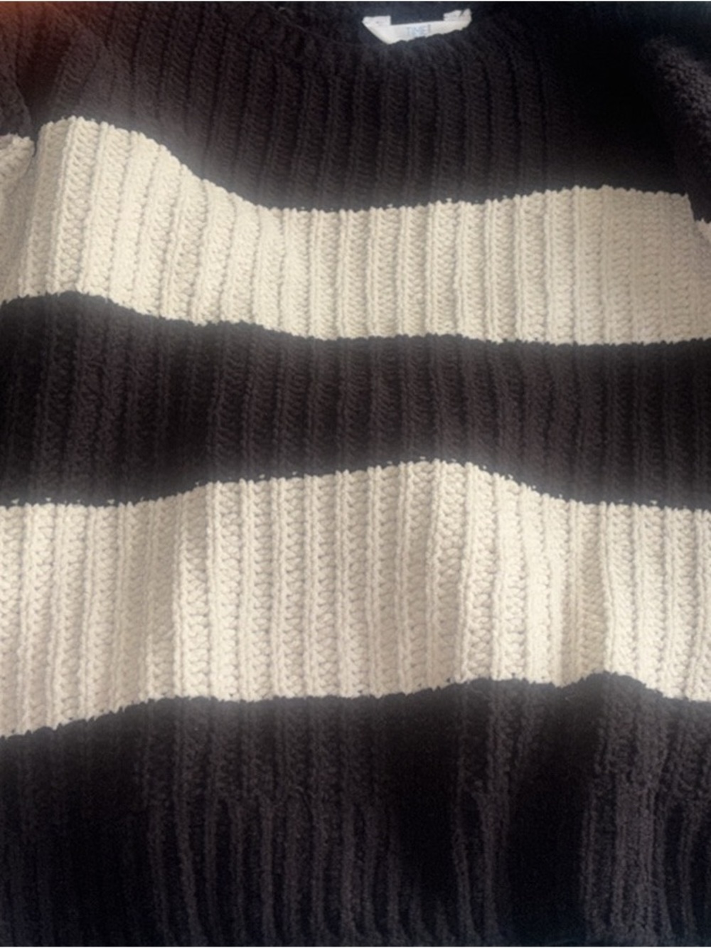 Time and Tru Black and Cream Striped Crew Neck Sweater